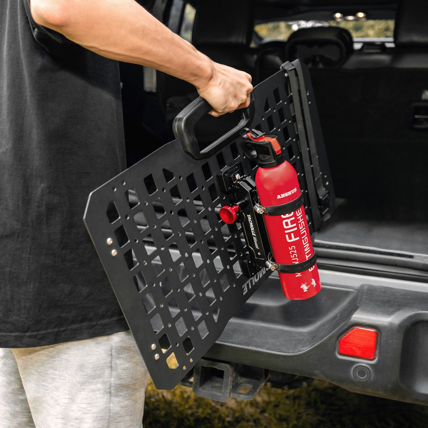 Quick Release Fire Extinguisher Mount for Tactical MOLLE Panel